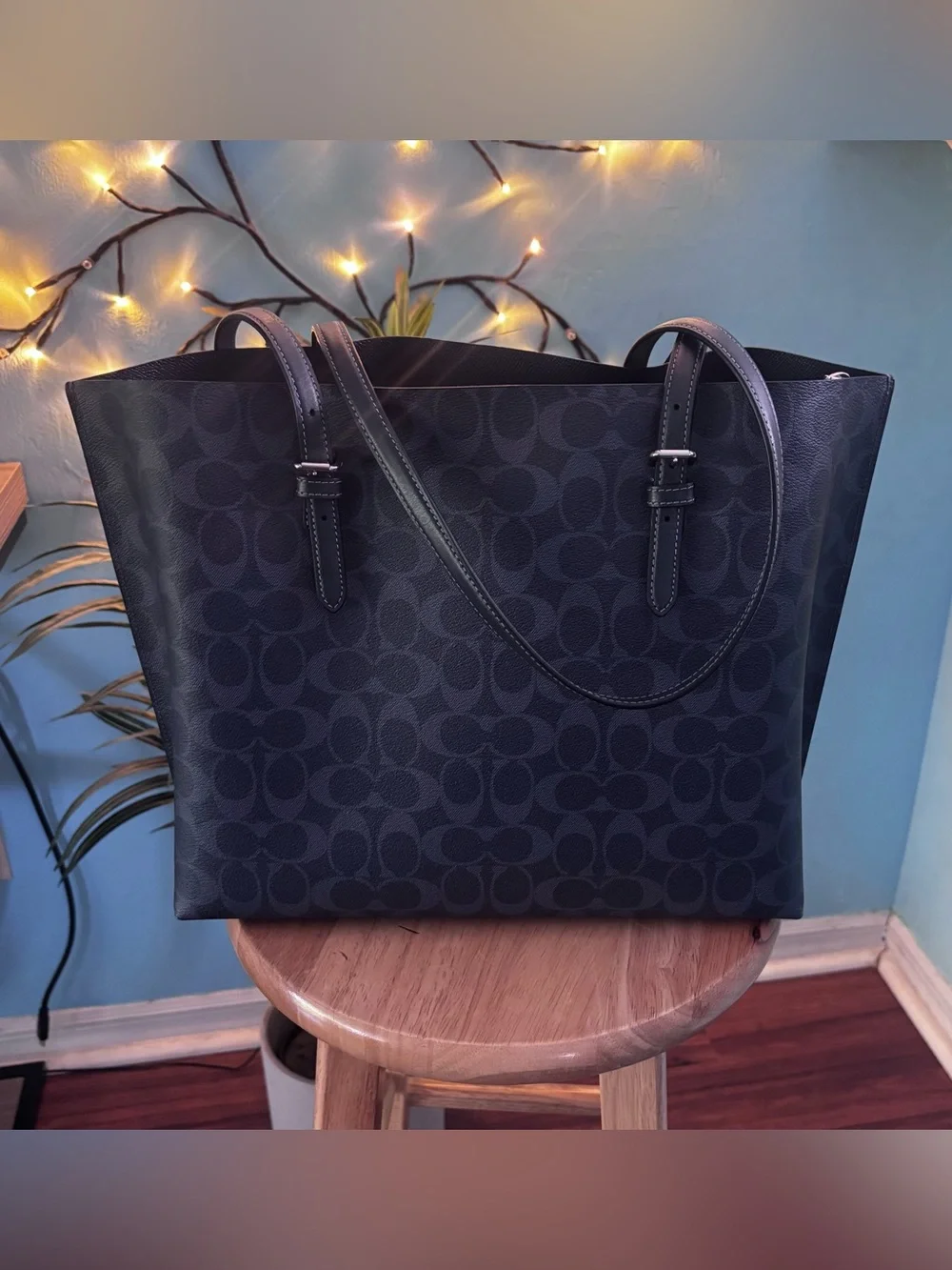 Coach Large Navy Blue Mollie Signature Tote Bag